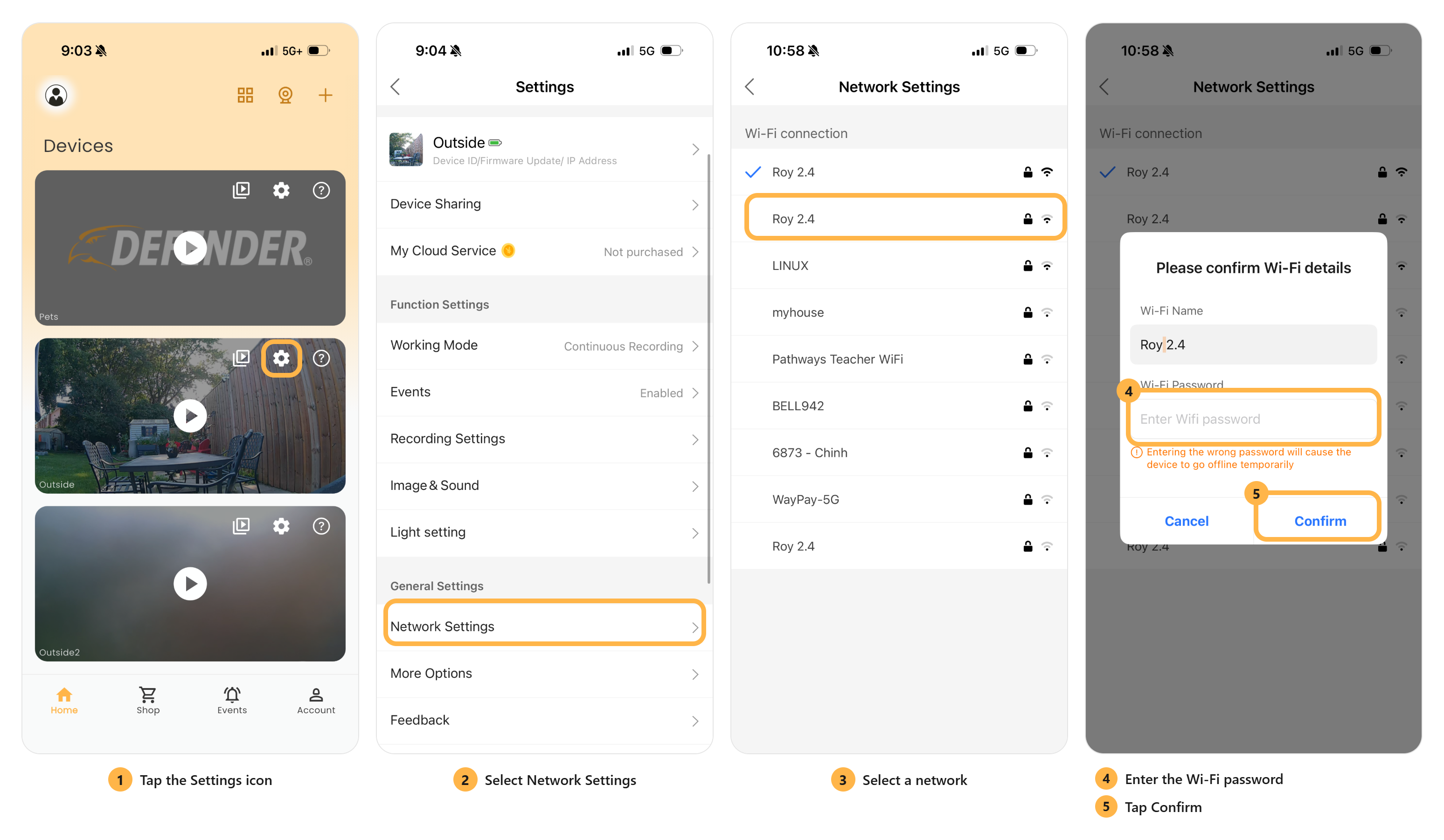Network settings steps