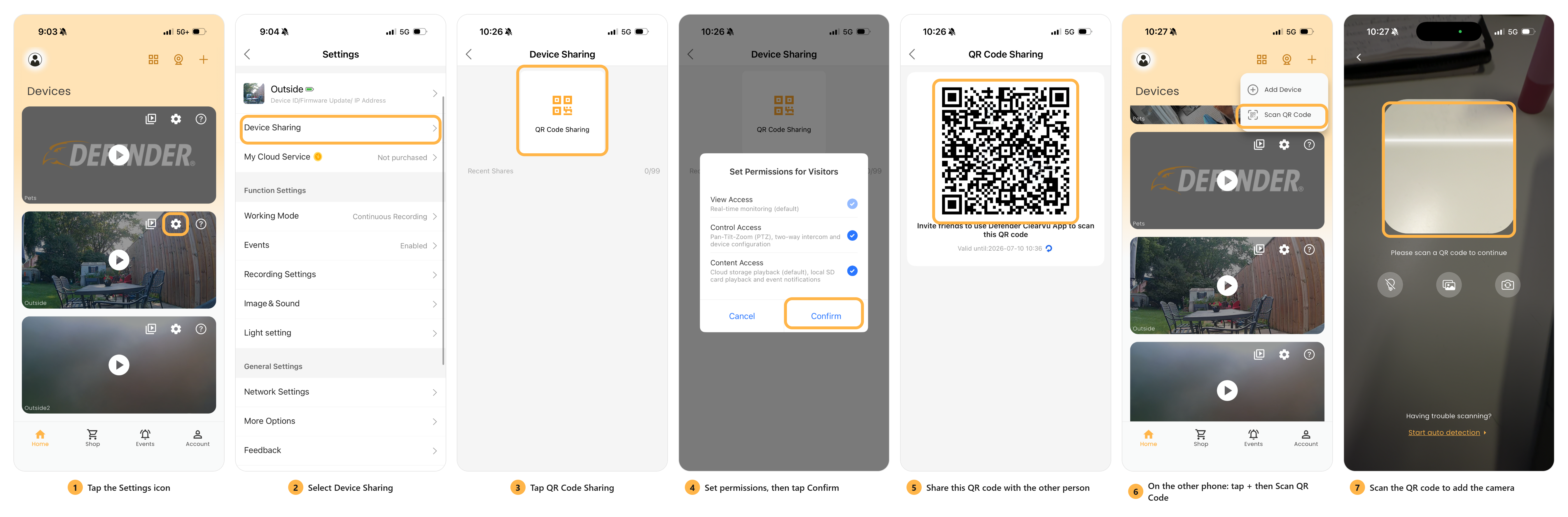 Sharing device access steps