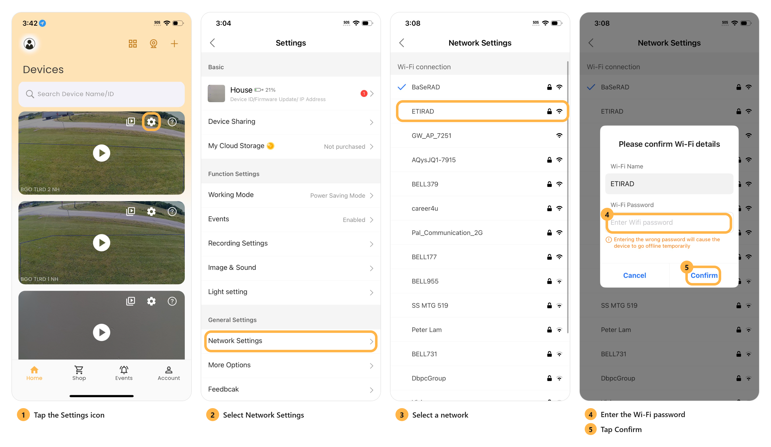 Network settings steps
