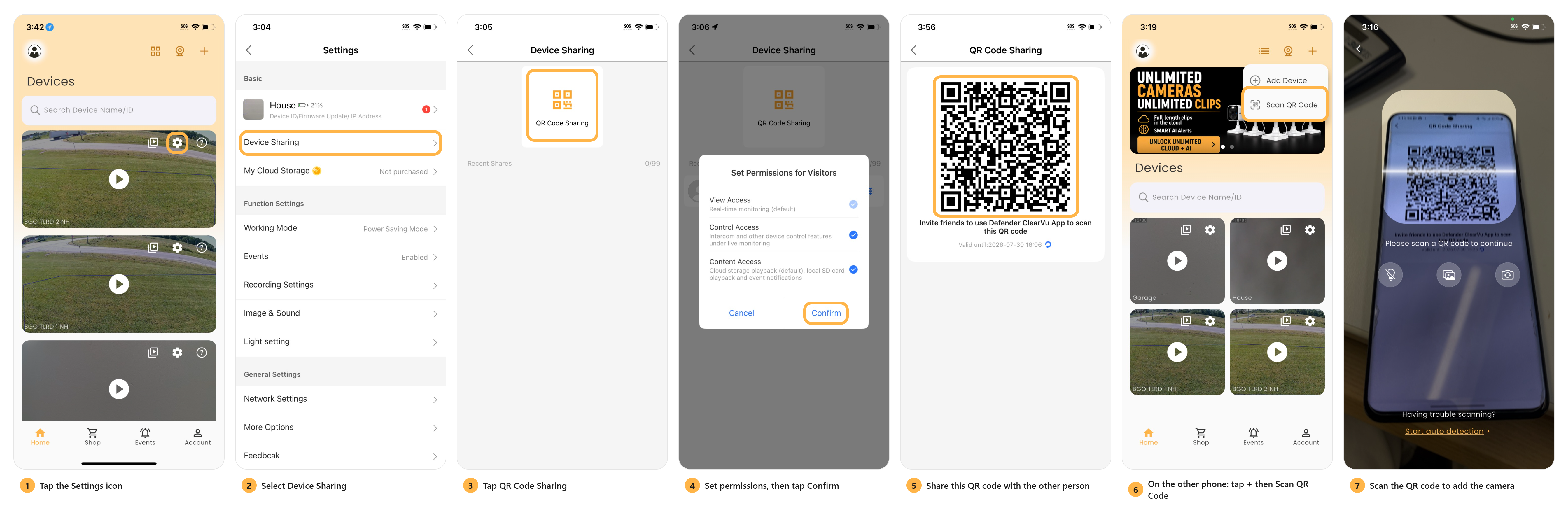 Sharing device access steps