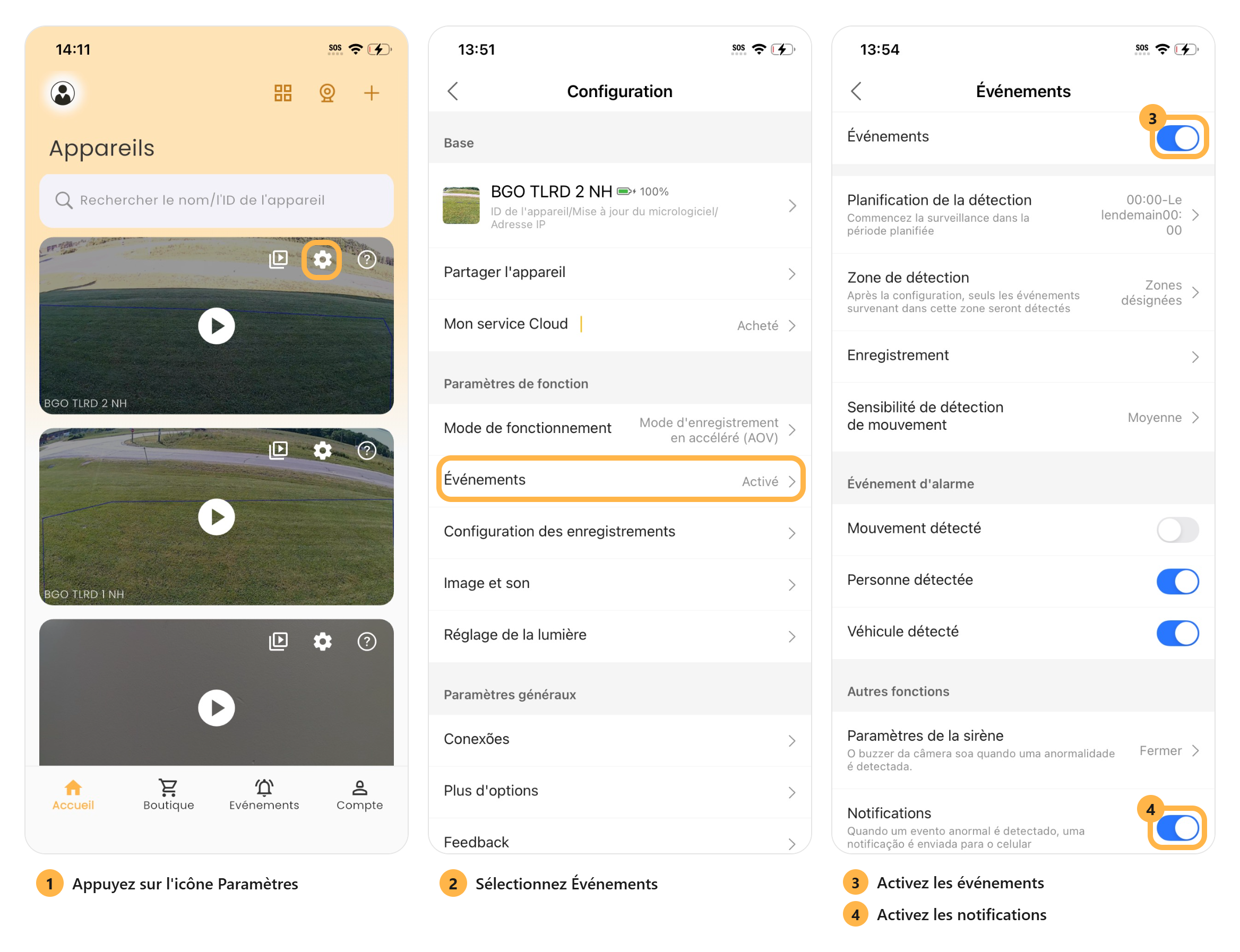 Étapes des paramètres de notification