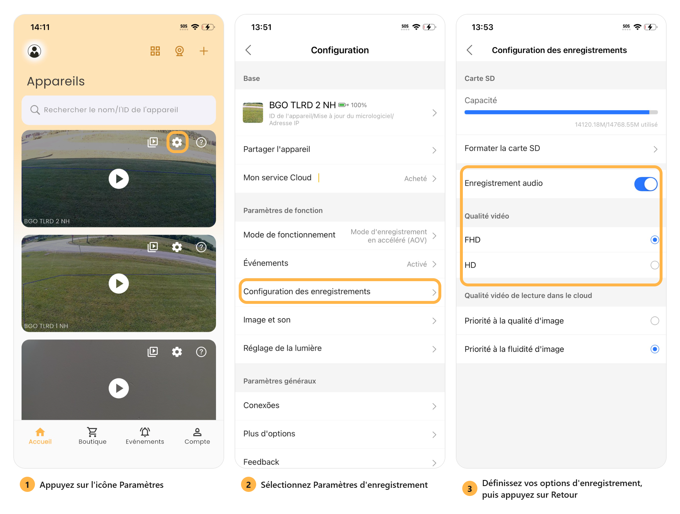 Étapes de configuration de l'enregistrement