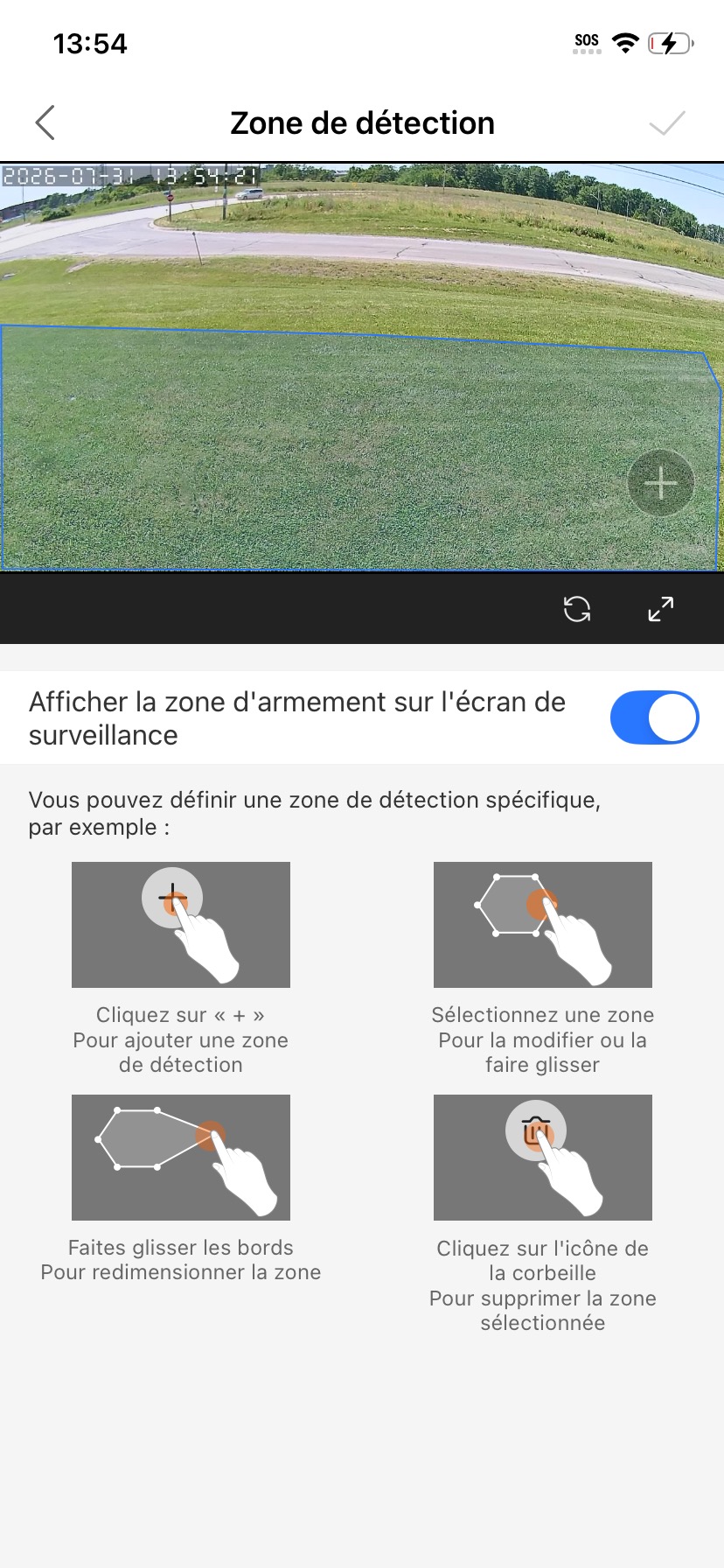 Configuration de la zone de détection